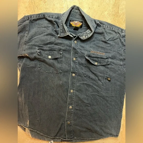 Vintage Harley Davidson 1990’s Denim Shirt Original Harley Metal Grommet Button - Picture 2 of 7